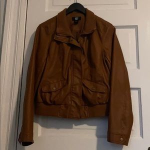 Brown faux leather bomber style jacket